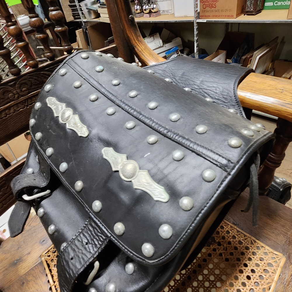 Harley Davidson - Yamaha Leather Studded Bike/Saddle Bag, Black